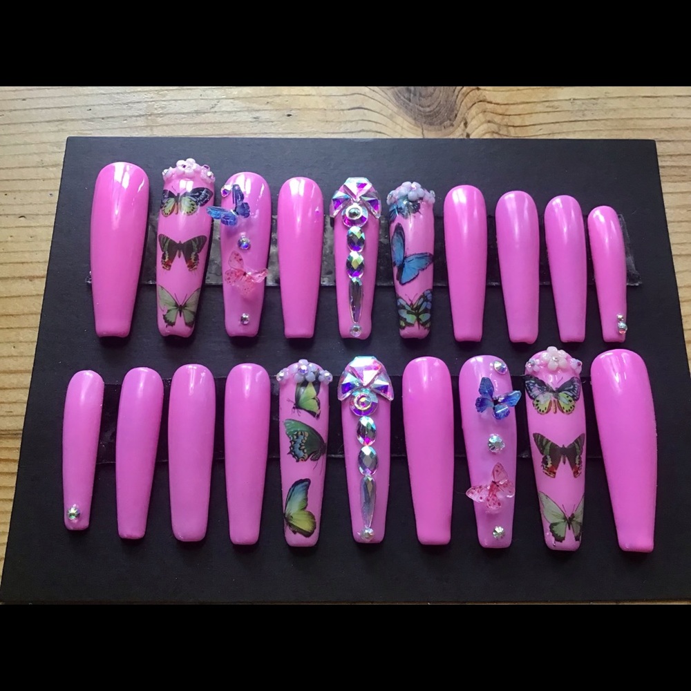 XXlong pink butterflies neon gel box